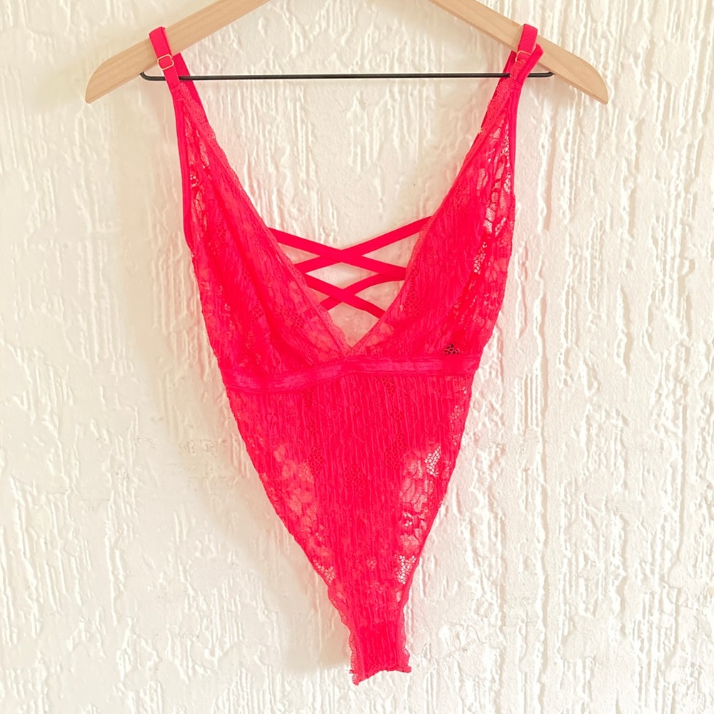 RACHEL Rachel Roy Hot Pink Lace One Piece Lingerie Bodysuit Size Medium